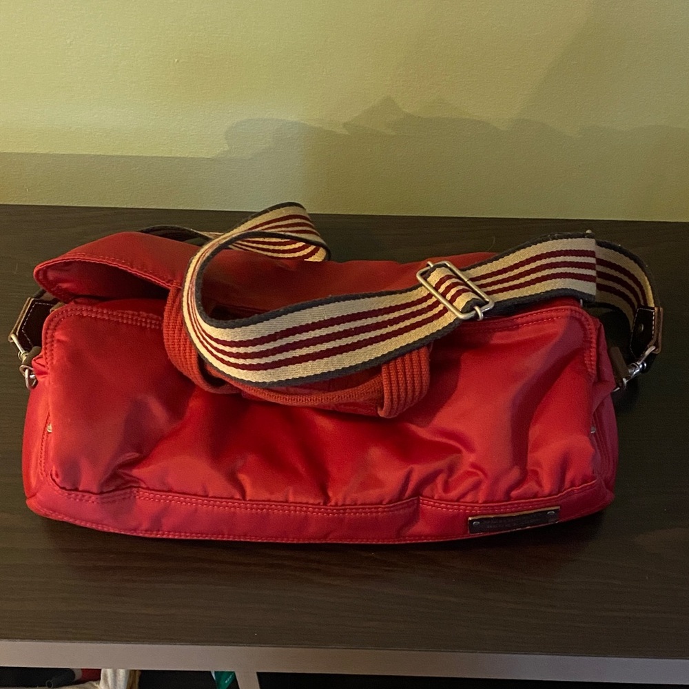 Burberry Red Messenger Bag with Striped Strap